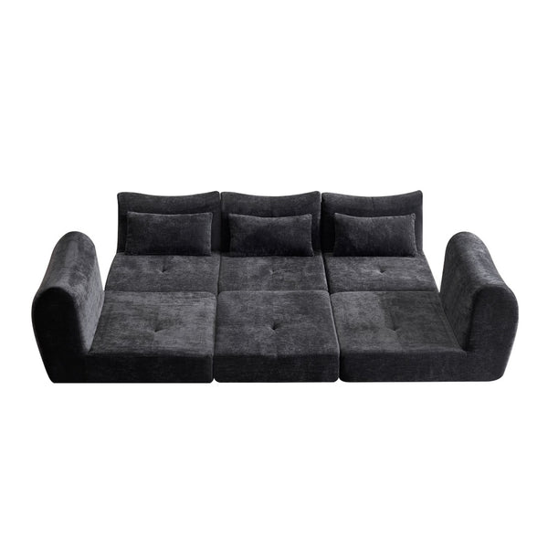 English Elm Modular Cloud Sectional Sofa Bed with Flannelette Upholstery for Flexible Living Black W1829S00074