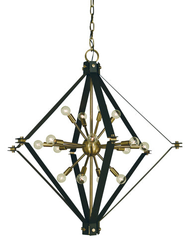 Framburg 16-light Industrial-style Foyer Chandelier With Unique Frames For Stunning Home Illumination Antique Brass With Matte Black Metal 4820 Ab/Mblack