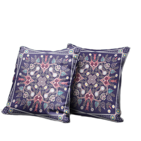 Homeroots 26" X 26" Purple Blown Seam Paisley Indoor Outdoor Throw Pillow   482002