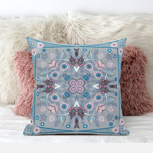 Homeroots 28" X 28" Grey And Pink Blown Seam Floral Indoor Outdoor Throw Pillow   482008