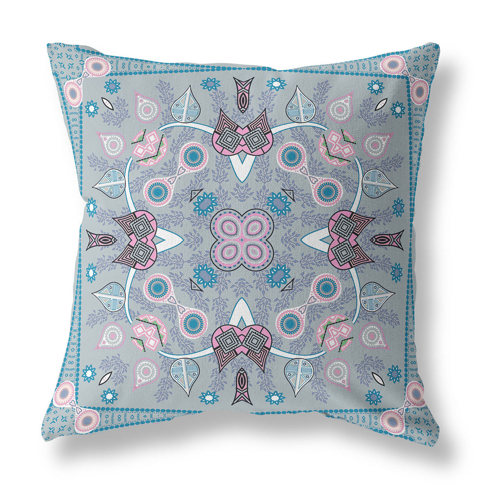 Homeroots 28" X 28" Grey And Pink Blown Seam Floral Indoor Outdoor Throw Pillow   482008