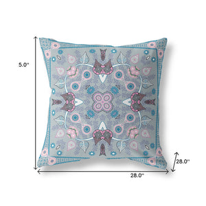 Homeroots 28" X 28" Grey And Pink Blown Seam Floral Indoor Outdoor Throw Pillow   482008