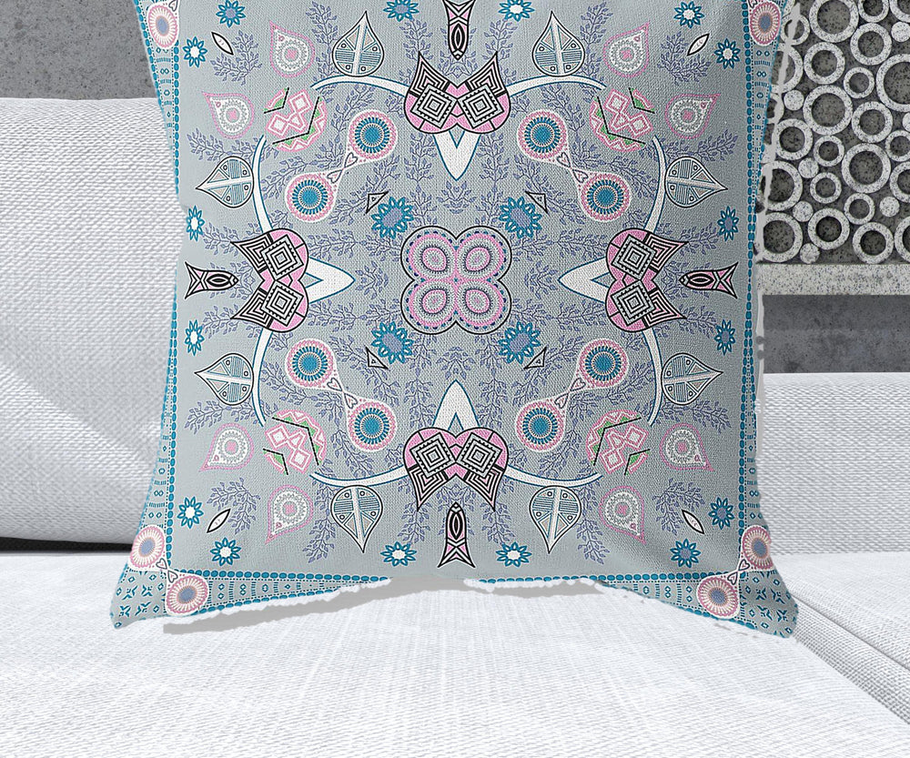 Homeroots 28" X 28" Grey And Pink Blown Seam Floral Indoor Outdoor Throw Pillow   482008