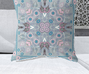 Homeroots 28" X 28" Grey And Pink Blown Seam Floral Indoor Outdoor Throw Pillow   482008