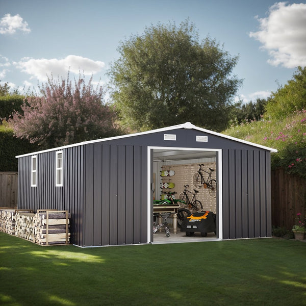 English Elm Campcraft 10x12 Ft Steel Outdoor Storage Shed with Daylight Windows and Weather Resistant Panels Dark Gray W1598S00048