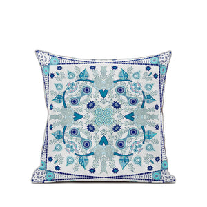 Homeroots 26" X 26" Blue And White Blown Seam Paisley Indoor Outdoor Throw Pillow   482027