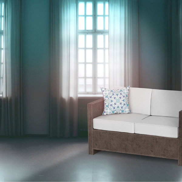 Homeroots 28" X 28" Blue And White Blown Seam Paisley Indoor Outdoor Throw Pillow   482028