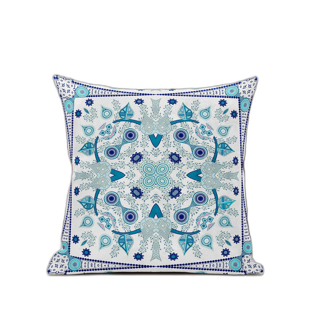 Homeroots 28" X 28" Blue And White Blown Seam Paisley Indoor Outdoor Throw Pillow   482028