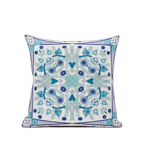 Homeroots 28" X 28" Blue And White Blown Seam Paisley Indoor Outdoor Throw Pillow   482028
