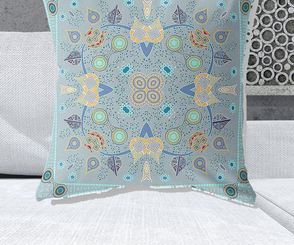 Homeroots 28" X 28" Light Yellow Blown Seam Floral Indoor Outdoor Throw Pillow   482033