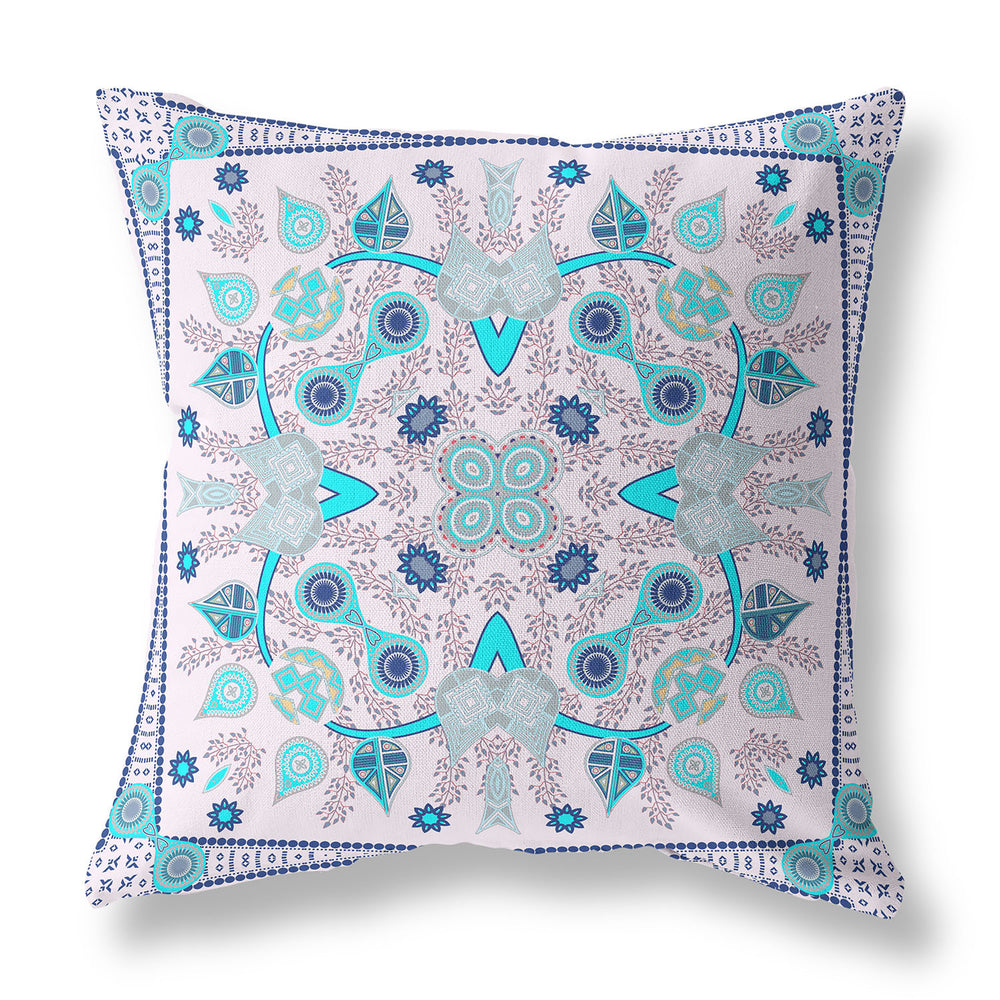Homeroots 28" X 28" Light Blue Blown Seam Floral Indoor Outdoor Throw Pillow   482038
