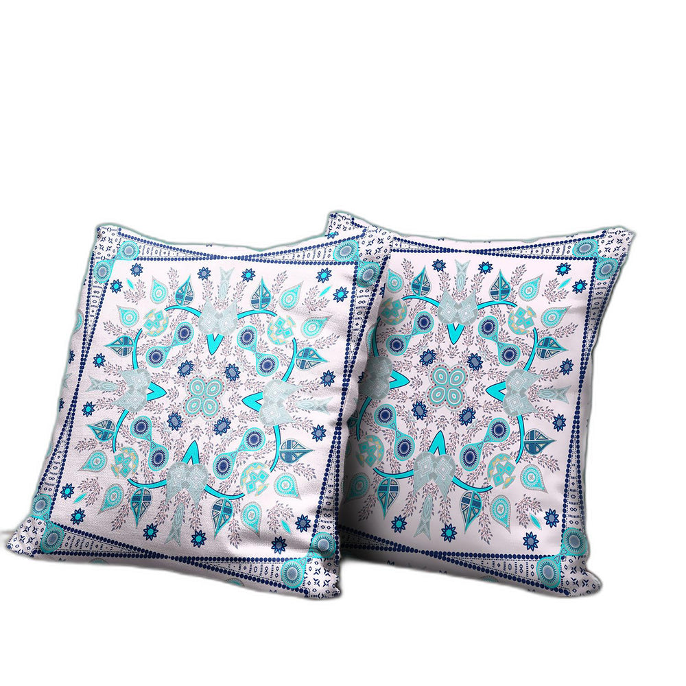Homeroots 28" X 28" Light Blue Blown Seam Floral Indoor Outdoor Throw Pillow   482038