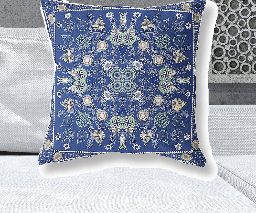 Homeroots 26" X 26" Midnight White Blown Seam Floral Indoor Outdoor Throw Pillow   482042