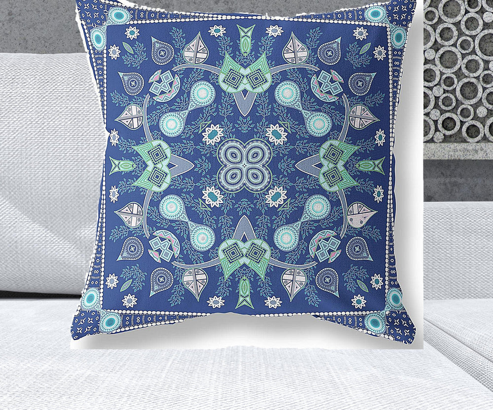 Homeroots 26" X 26" Midnight Blue Blown Seam Paisley Indoor Outdoor Throw Pillow   482047