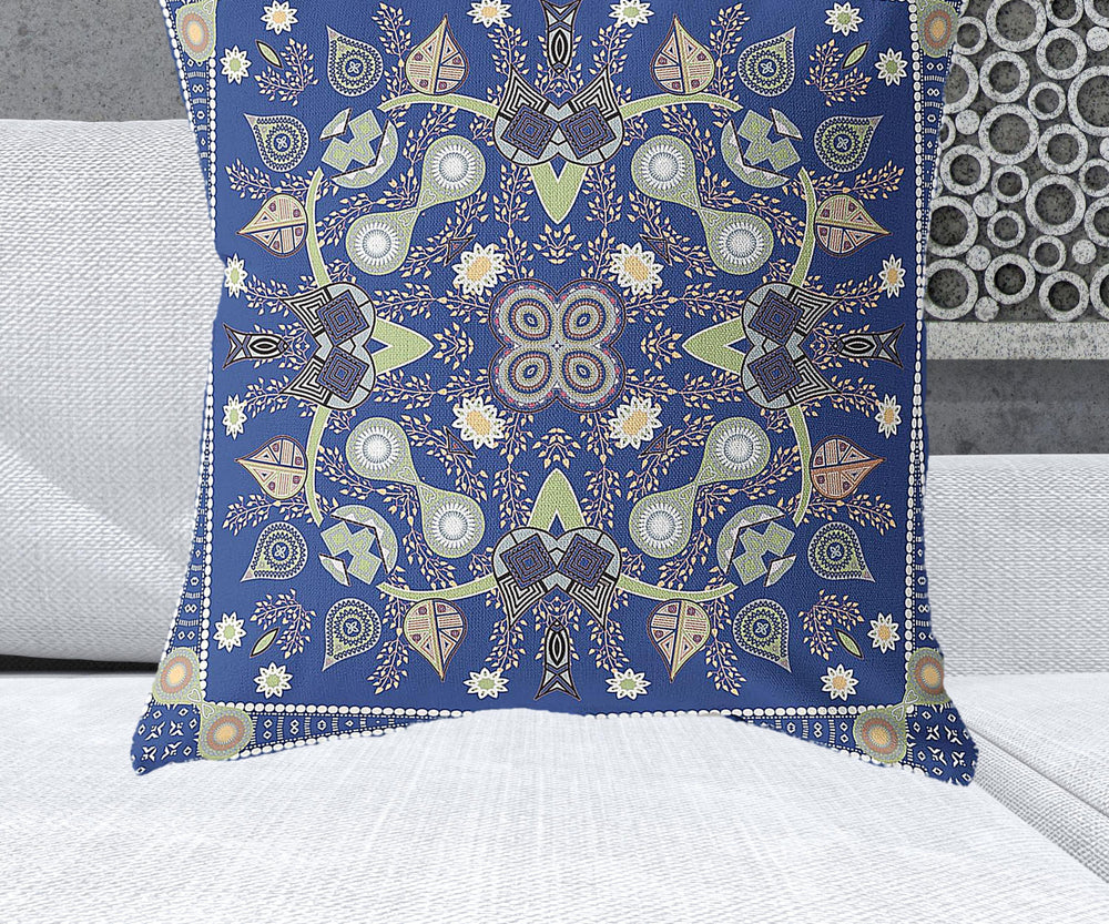 Homeroots 28" X 28" Midnight Green Blown Seam Floral Indoor Outdoor Throw Pillow   482053