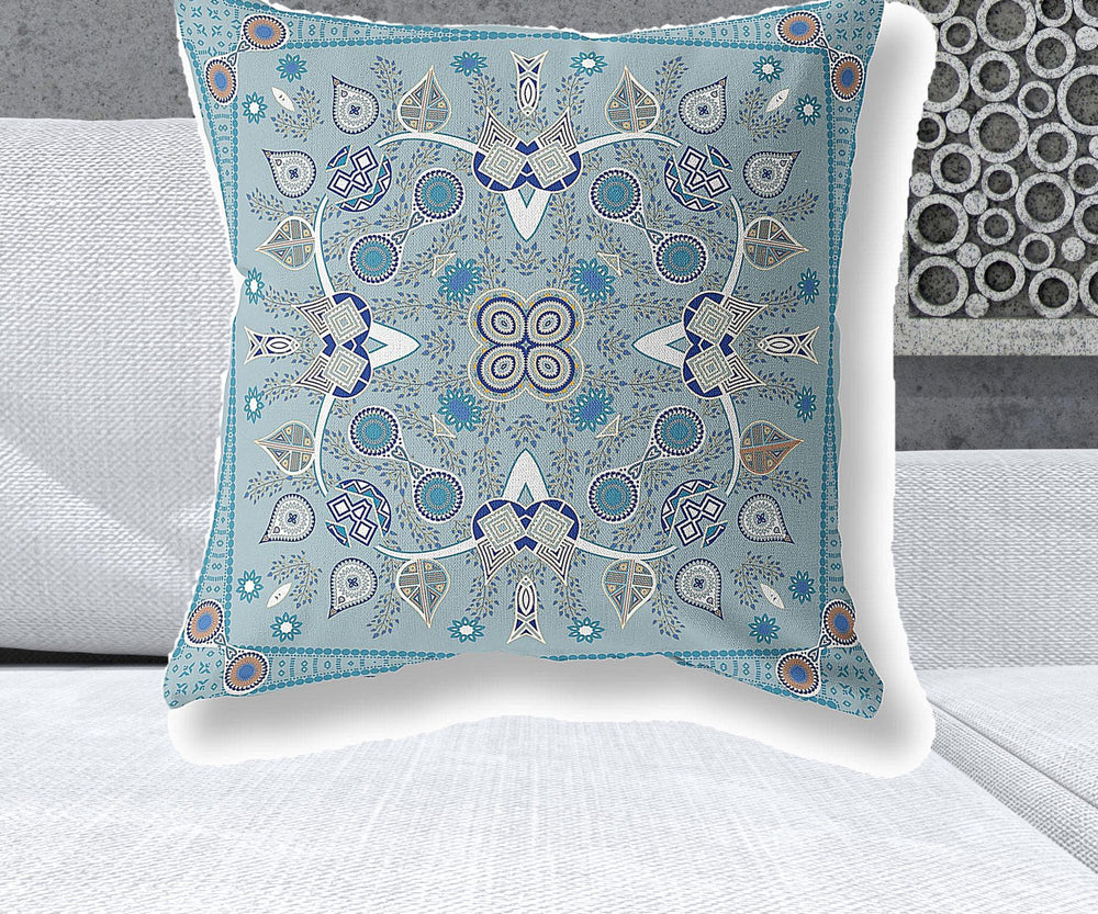 Homeroots 26" X 26" Muted White Blown Seam Floral Indoor Outdoor Throw Pillow   482057