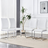 English Elm Luxury Simple Arch Chair - Set Of 4 White Pu Material High Resilience Dining Chair With Arched Metal Silver Leg.