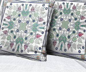 Homeroots 28" X 28" Off White Blown Seam Floral Indoor Outdoor Throw Pillow   482073