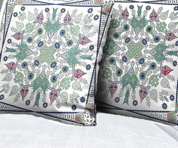 Homeroots 28" X 28" Off White Blown Seam Floral Indoor Outdoor Throw Pillow   482073