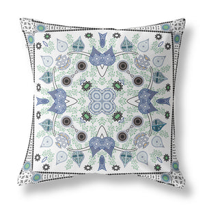 Homeroots 26" X 26" Blue And Off White Blown Seam Paisley Indoor Outdoor Throw Pillow   482077