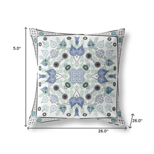 Homeroots 26" X 26" Blue And Off White Blown Seam Paisley Indoor Outdoor Throw Pillow   482077