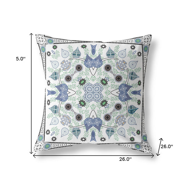 Homeroots 26" X 26" Blue And Off White Blown Seam Paisley Indoor Outdoor Throw Pillow   482077