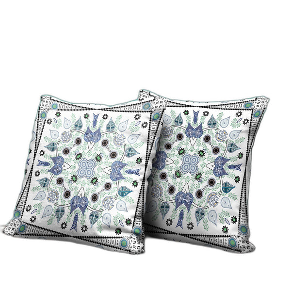 Homeroots 28" X 28" Blue And Off White Blown Seam Paisley Indoor Outdoor Throw Pillow   482078
