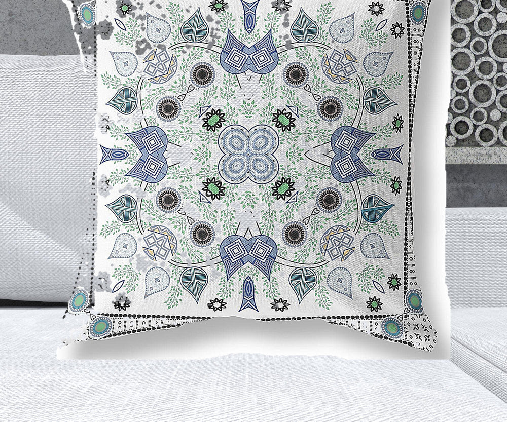 Homeroots 28" X 28" Blue And Off White Blown Seam Paisley Indoor Outdoor Throw Pillow   482078