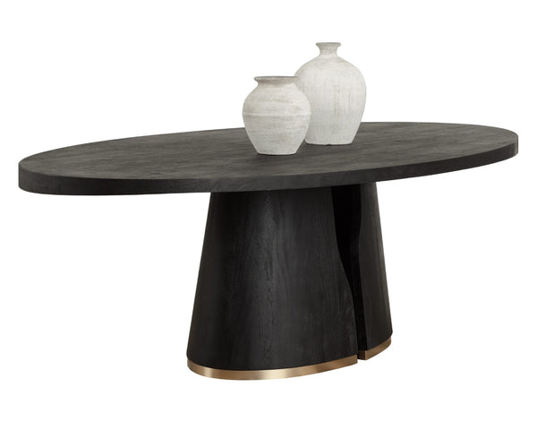 Sunpan TASMIN Dining Table - Sculptural Dual Pedestal Design with Brushed Gold Trim, Seats 8-10 Comfortably 112359