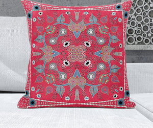 Homeroots 26" X 26" Red Blown Seam Paisley Indoor Outdoor Throw Pillow   482087