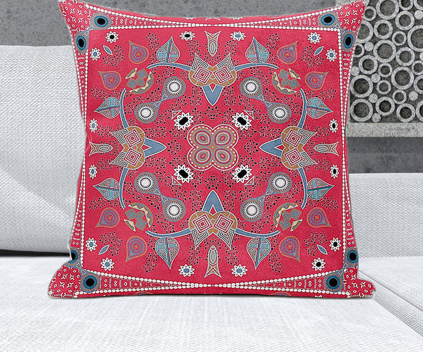 Homeroots 26" X 26" Red Blown Seam Paisley Indoor Outdoor Throw Pillow   482087