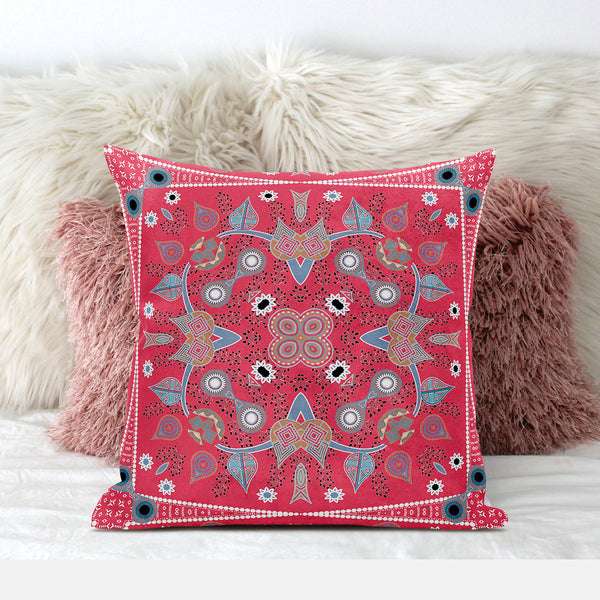 Homeroots 28" X 28" Red Blown Seam Paisley Indoor Outdoor Throw Pillow   482088