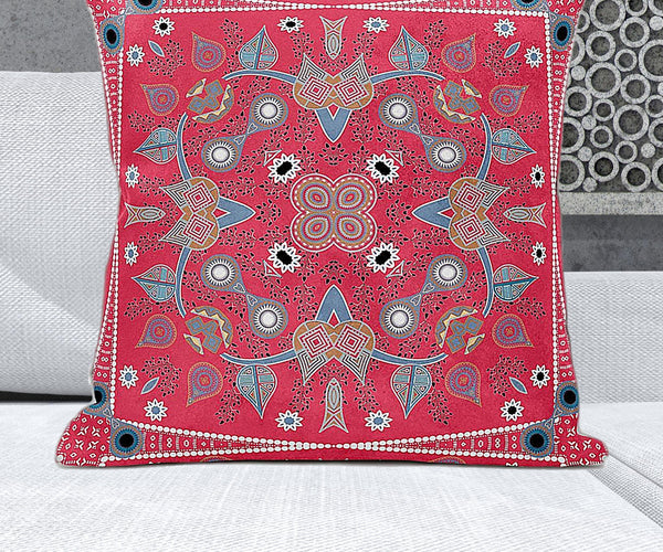 Homeroots 28" X 28" Red Blown Seam Paisley Indoor Outdoor Throw Pillow   482088