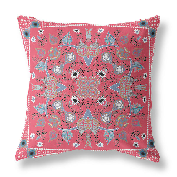 Homeroots 28" X 28" Red Blown Seam Paisley Indoor Outdoor Throw Pillow   482088