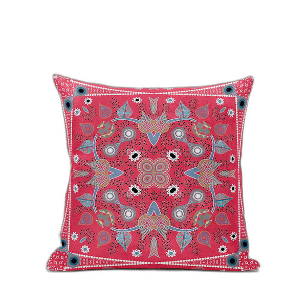 Homeroots 28" X 28" Red Blown Seam Paisley Indoor Outdoor Throw Pillow   482088