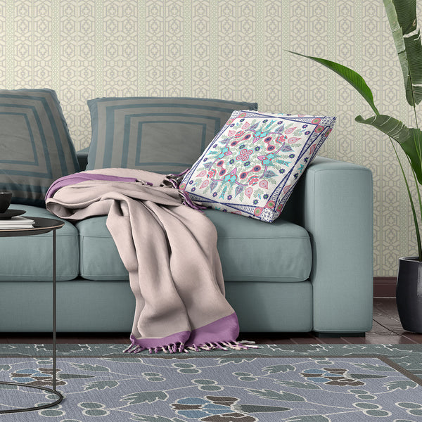 Homeroots 26" X 26" White And Blue Blown Seam Floral Indoor Outdoor Throw Pillow   482097