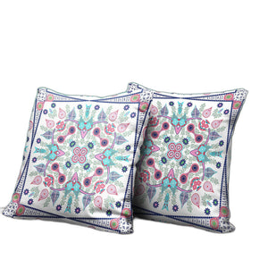 Homeroots 26" X 26" White And Blue Blown Seam Floral Indoor Outdoor Throw Pillow   482097