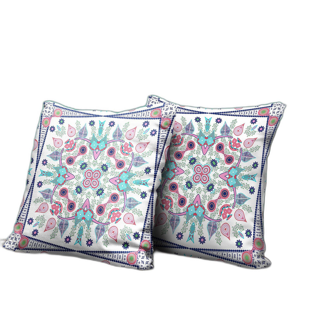 Homeroots 28" X 28" White And Blue Blown Seam Floral Indoor Outdoor Throw Pillow   482098