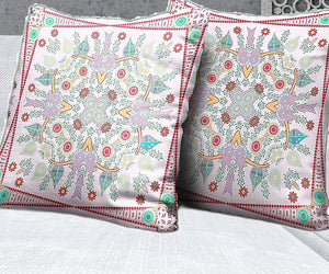 Homeroots 26" X 26" White And Red Blown Seam Floral Indoor Outdoor Throw Pillow   482102