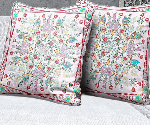 Homeroots 26" X 26" White And Red Blown Seam Floral Indoor Outdoor Throw Pillow   482102