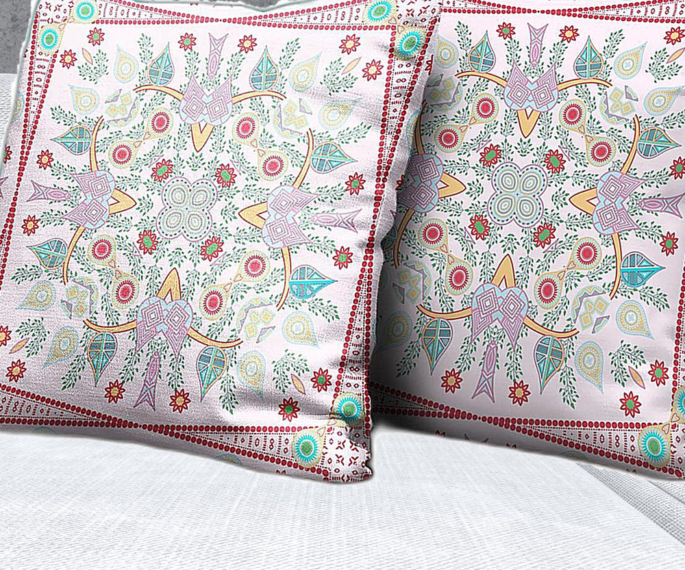 Homeroots 28" X 28" White And Red Blown Seam Floral Indoor Outdoor Throw Pillow   482103