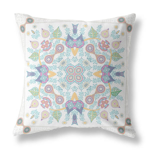 Homeroots 26" X 26" White And Green Blown Seam Floral Indoor Outdoor Throw Pillow   482107