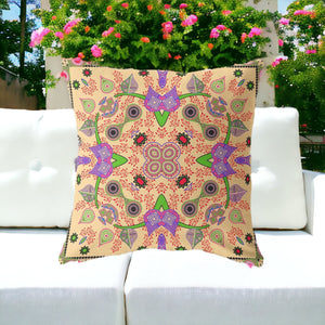 Homeroots 26" X 26" Beige And Green Blown Seam Paisley Indoor Outdoor Throw Pillow  Polyester And Cotton Blend 482112