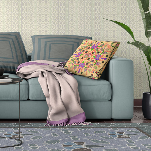 Homeroots 26" X 26" Beige And Green Blown Seam Paisley Indoor Outdoor Throw Pillow  Polyester And Cotton Blend 482112