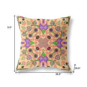 Homeroots 26" X 26" Beige And Green Blown Seam Paisley Indoor Outdoor Throw Pillow  Polyester And Cotton Blend 482112