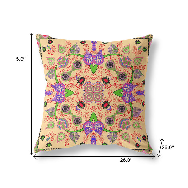Homeroots 26" X 26" Beige And Green Blown Seam Paisley Indoor Outdoor Throw Pillow  Polyester And Cotton Blend 482112