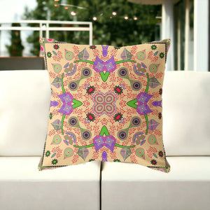 Homeroots 28" X 28" Beige And Green Blown Seam Paisley Indoor Outdoor Throw Pillow  Polyester And Cotton Blend 482113