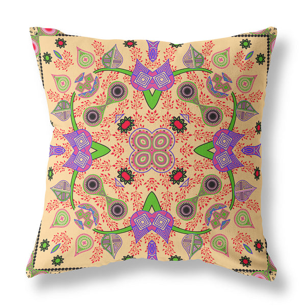 Homeroots 28" X 28" Beige And Green Blown Seam Paisley Indoor Outdoor Throw Pillow  Polyester And Cotton Blend 482113