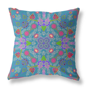 Homeroots 26" X 26" Blue And Green Blown Seam Paisley Indoor Outdoor Throw Pillow   482122