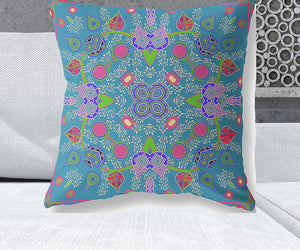 Homeroots 26" X 26" Blue And Green Blown Seam Paisley Indoor Outdoor Throw Pillow   482122
